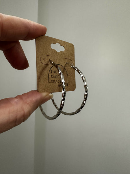Extra Large Twist Hoops - Silver