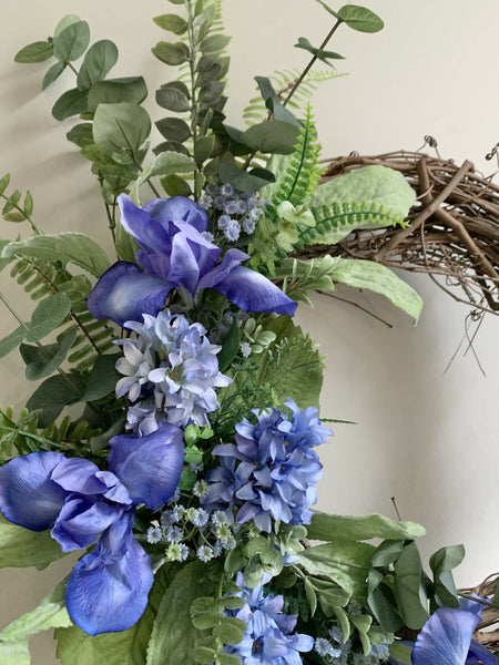 Iris & Hyacinth Grapevine Wreath