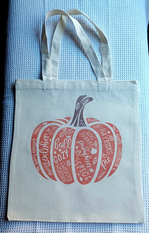 Canvas Tote bag ~ Pumpkin with Fall words