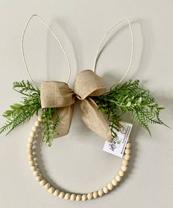Wood Bead Bunny Wreath (rope ears)