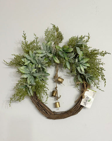 Winter Dreams Wreath with vintage gold bells