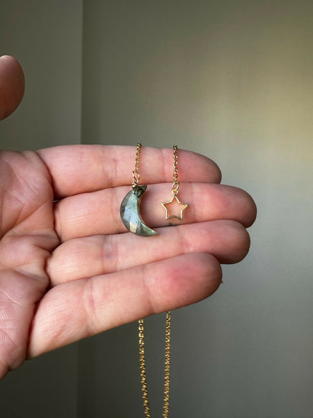 Carved Gemstone Moon & Star Charm Bookmark