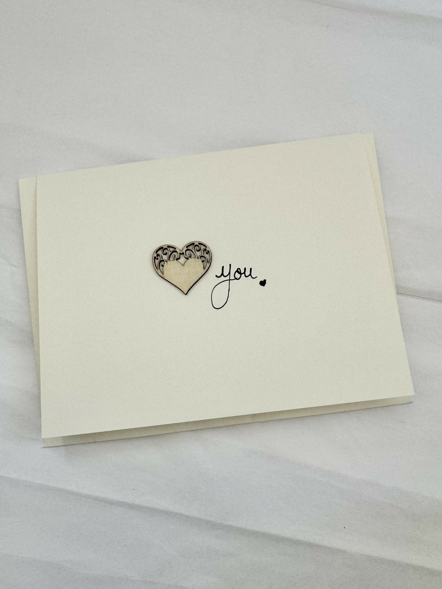 Love You Card with cut out wood heart