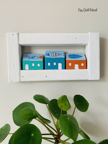 Fish houses trio in white frame