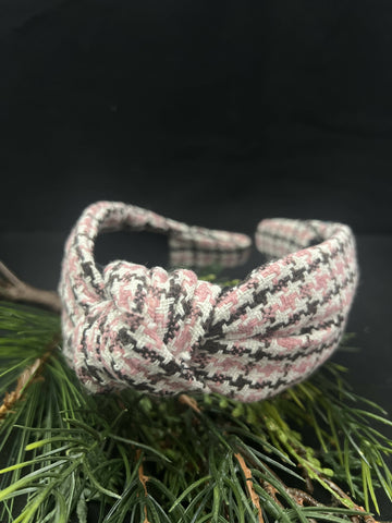 Knotted Headband - Light Pink Plaid