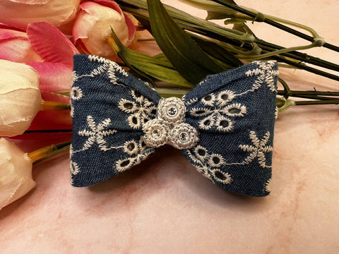 Little Girl Hair Clip - Jeans with Flowers