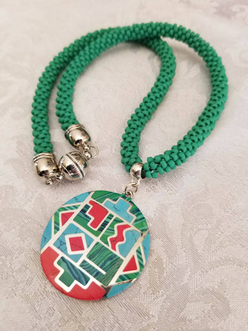 Southwest Style Turquoise Kumihimo Necklace