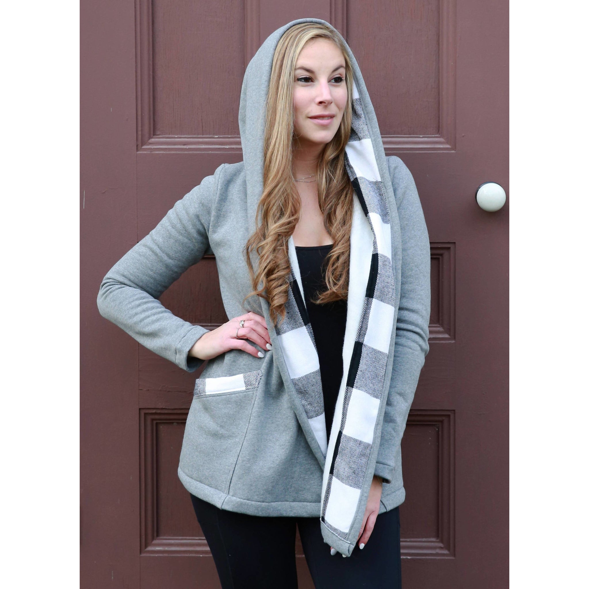 Grey Plaid Hoodie