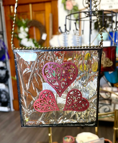 Stained glass large square beveled heart
