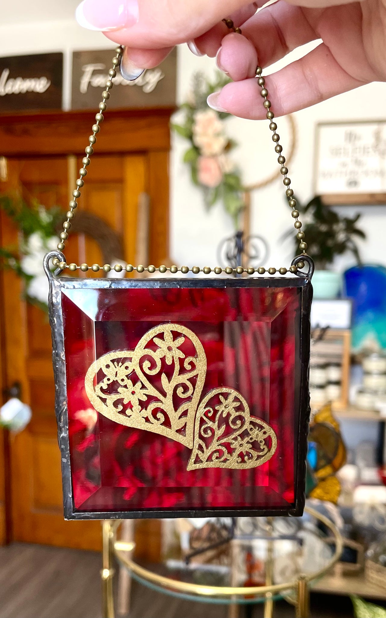 Stained glass medium square heart