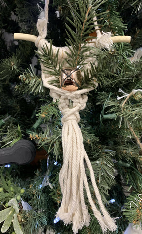Macrame Tree Ornament with rose gold bell