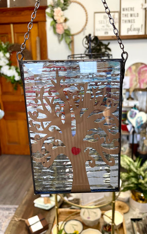 Stained glass square beveled tree