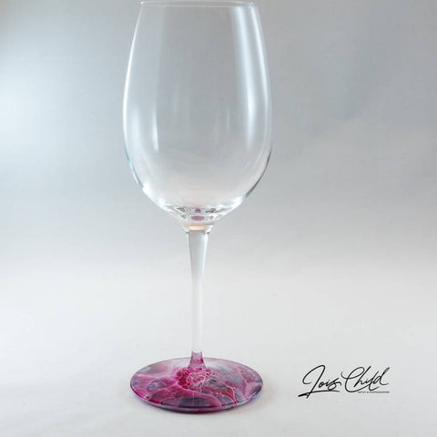 Large Wine Glass with Unique Red Acrylic Pour Painted Base - C