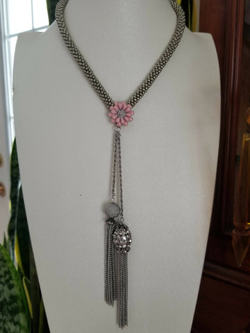 Tassel Silver Kumihimo Necklace