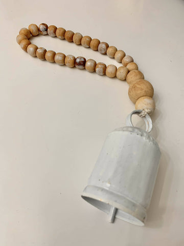 White Wood Bead Rope with Bell