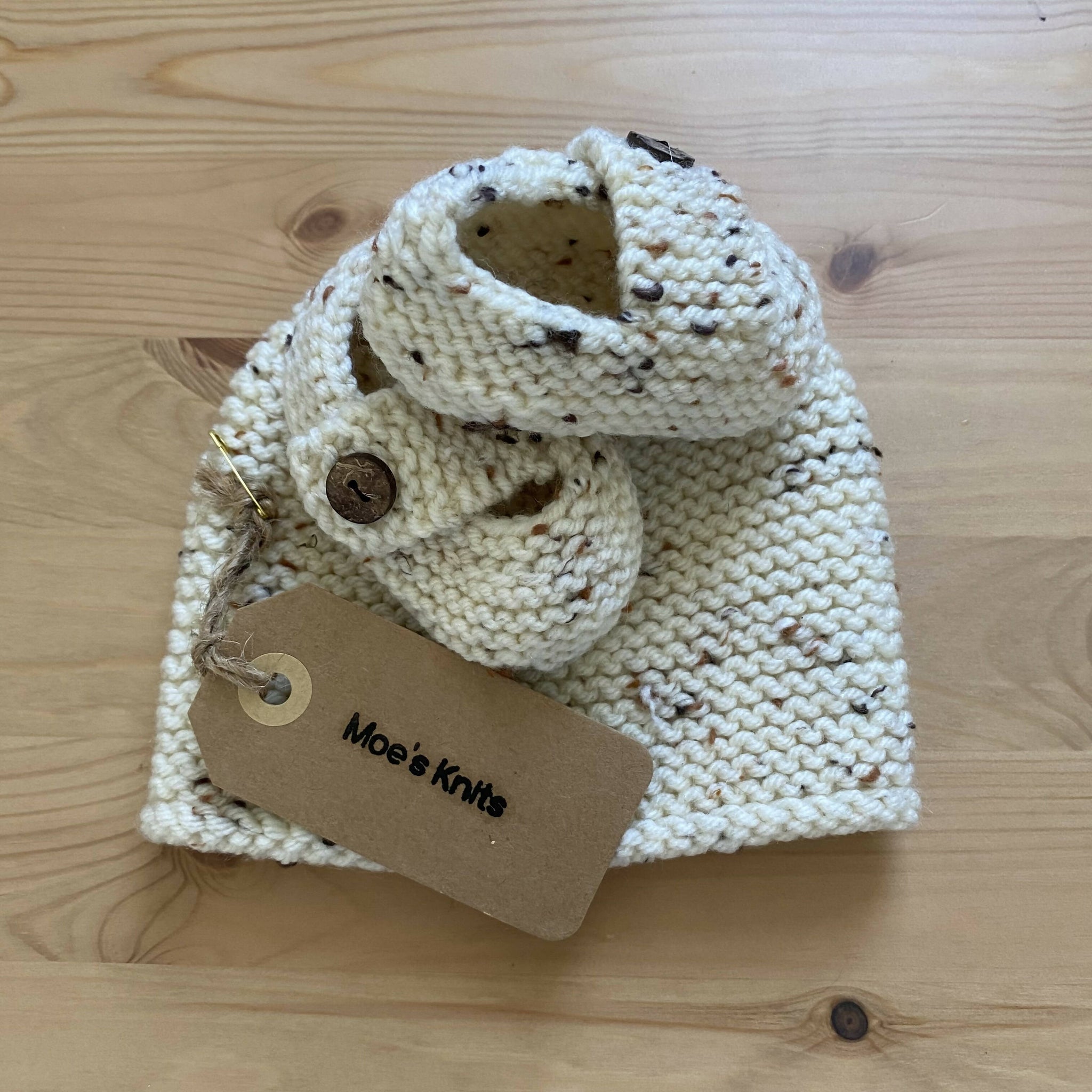 Baby natural mix yarn hat and bootie set