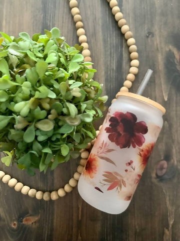 Fall florals: Frosted Glass Cup with Lid and Straw