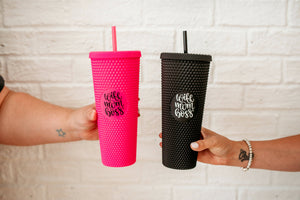 Black & Hot Pink: 24 oz Studded Tumbler