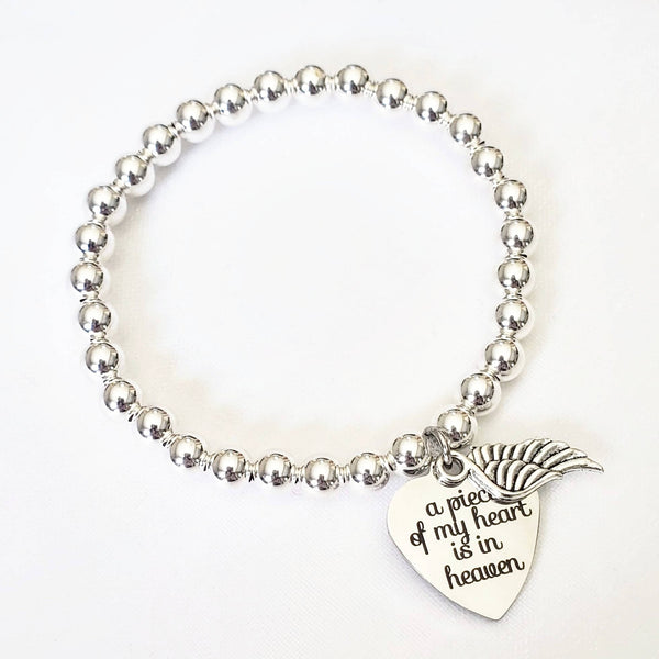 Sterling Silver Beaded Bracelet "a piece of my heart is in heaven"