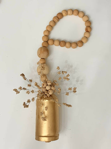 Wood Bead Rope with Gold Bell