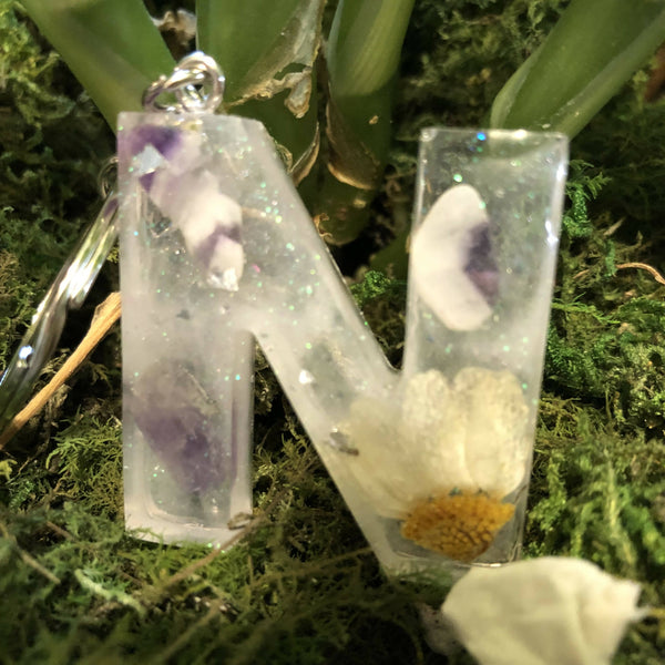 Amethyst and Flower Keychains