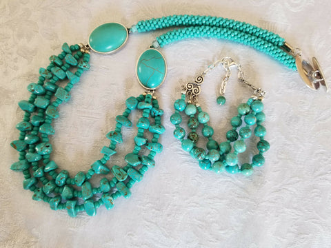 Turquoise Statement Necklace with Bracelet