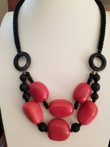 Black Kumihimo Necklace with Pink Tagua Nut Beads