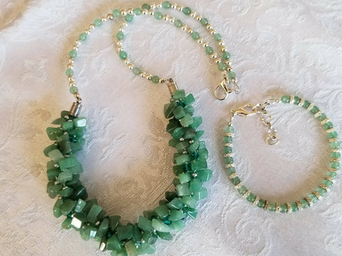 Aventurine Chip Kumihimo Necklace with Bracelet