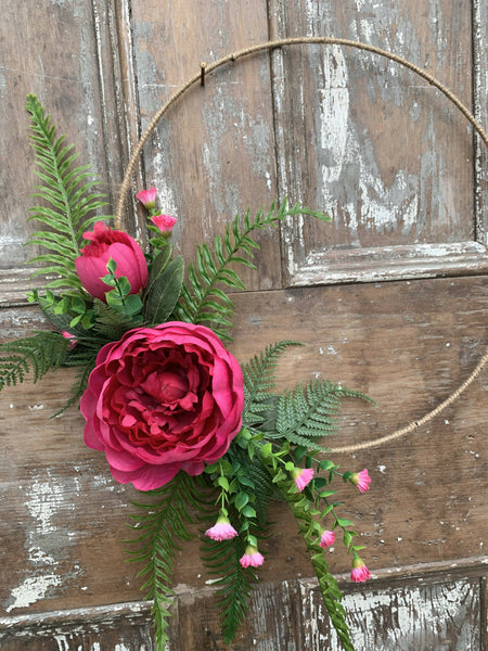 Feeling Hot Hot Hot Pink Peony Rope Hoop Wreath