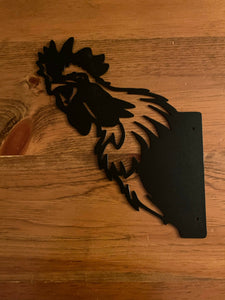 Peek A Boo Metal Rooster Post / Corner Wall Sign