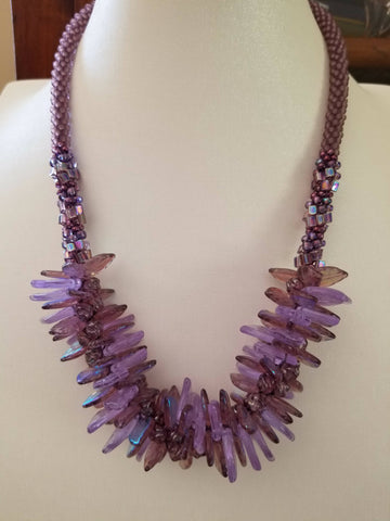 Chunky Glass Leaf Kumihimo Necklace