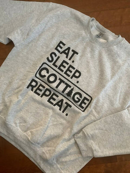 Adult Sweatshirts: Eat, Sleep, Cottage, Repeat in grey