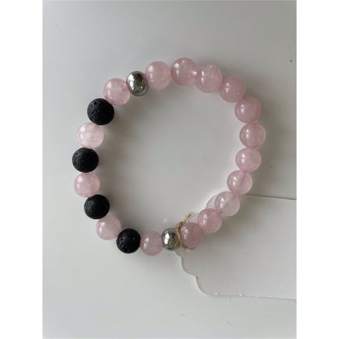 Rose Quartz and Lava Bead Bracelet