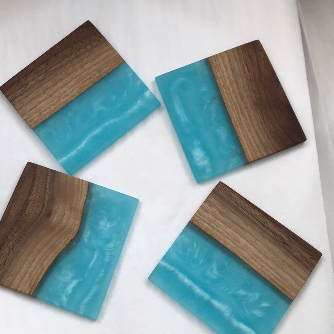 2pc. Blue Coasters with Wood & Epoxy set