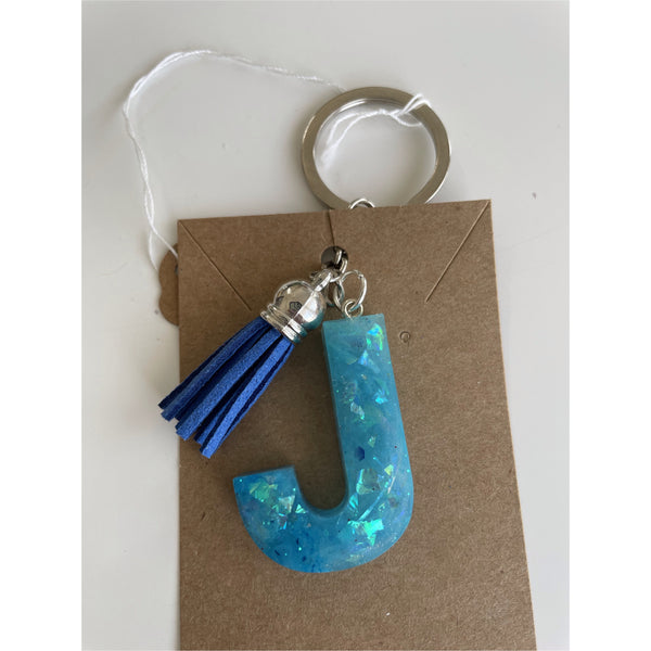 Blue Resin Keychain with Tassel