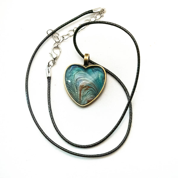 Heart Shaped Painted Pendant with Cord