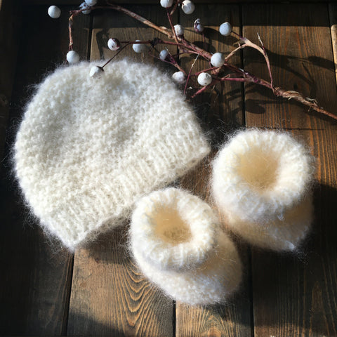 Cream Mohair hat and bootie set