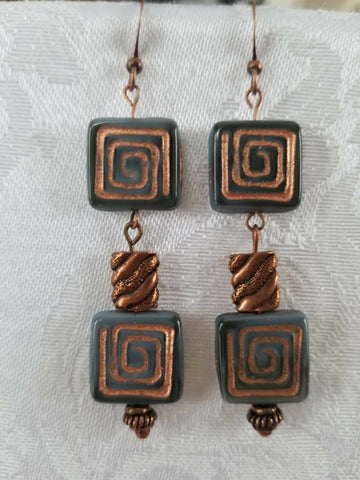 Copper & Denim Blue Greek Style Earrings