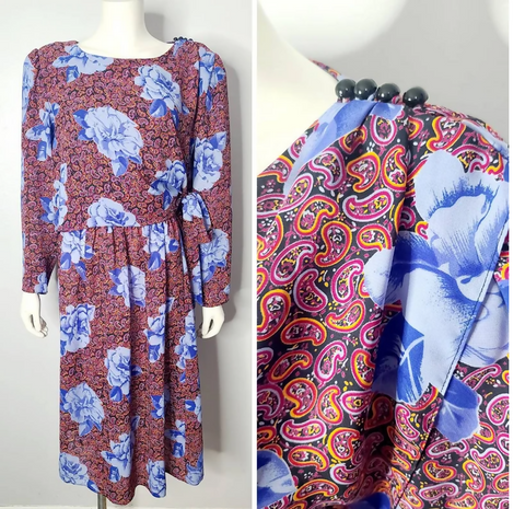 1980s Paisley & Floral Day Dress