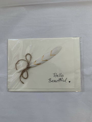 Hello Beautiful Card (feather/cream)