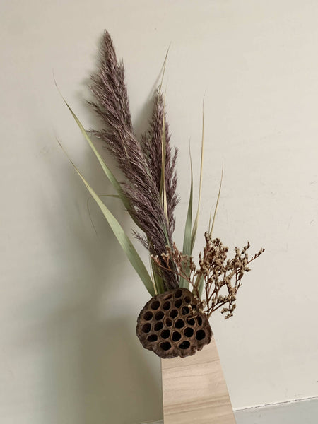 Dried Floral in wood vase