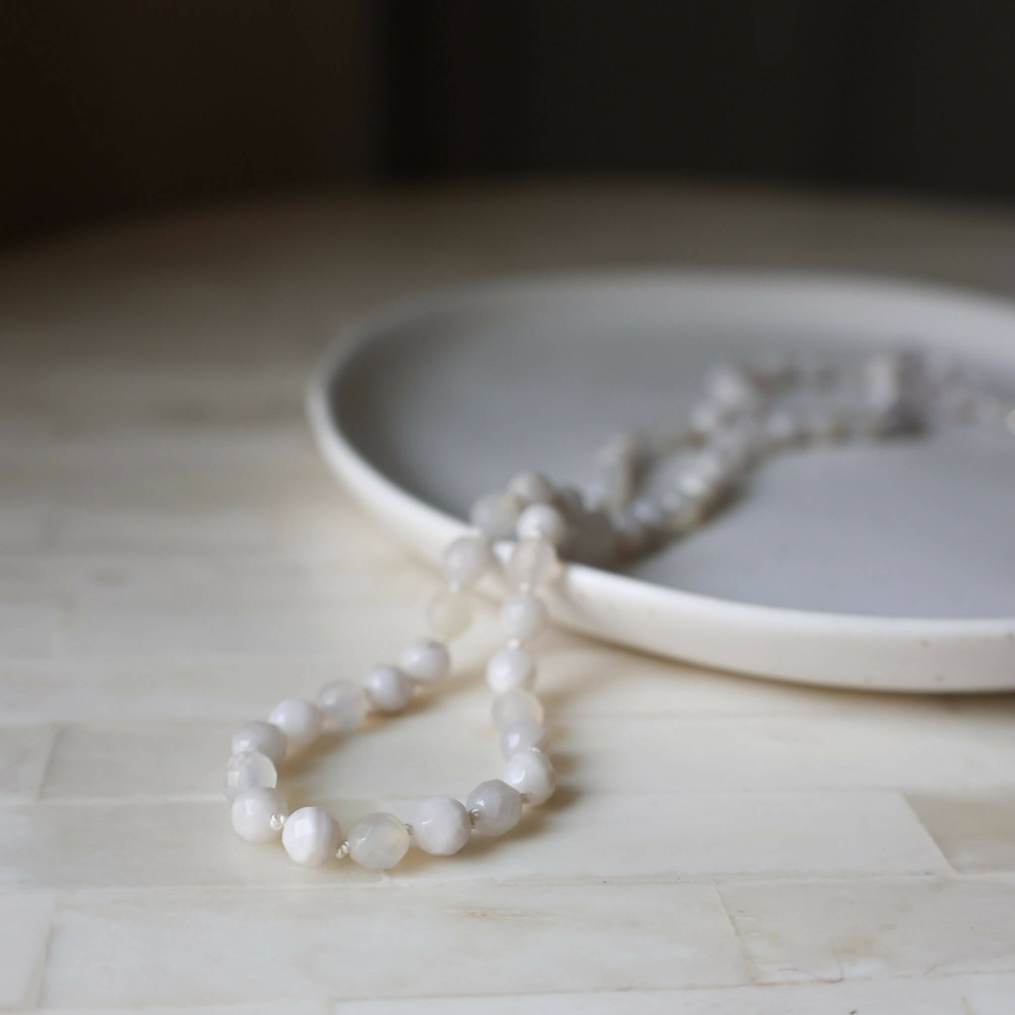 White Lace Agate Beaded Necklace