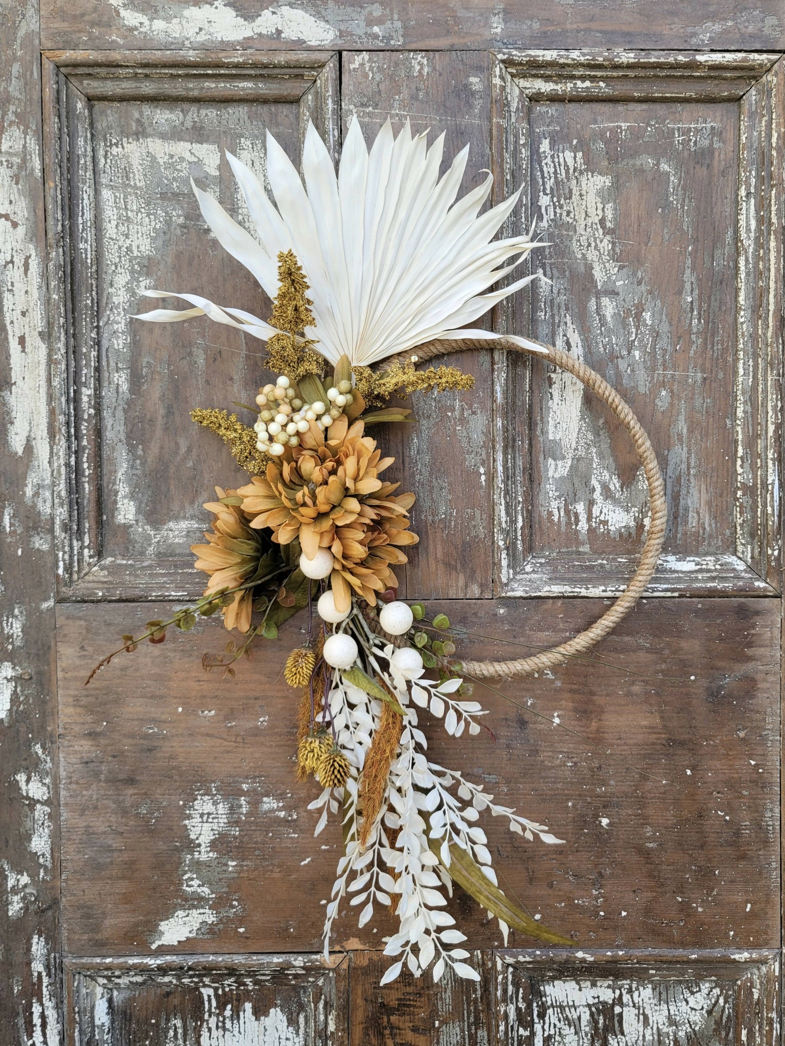 Dried Fan, Golden Chrysanthemum Rope Hoop Wreath