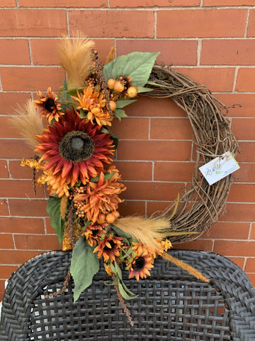Sunflowers & Pampas Grapevine Wreath