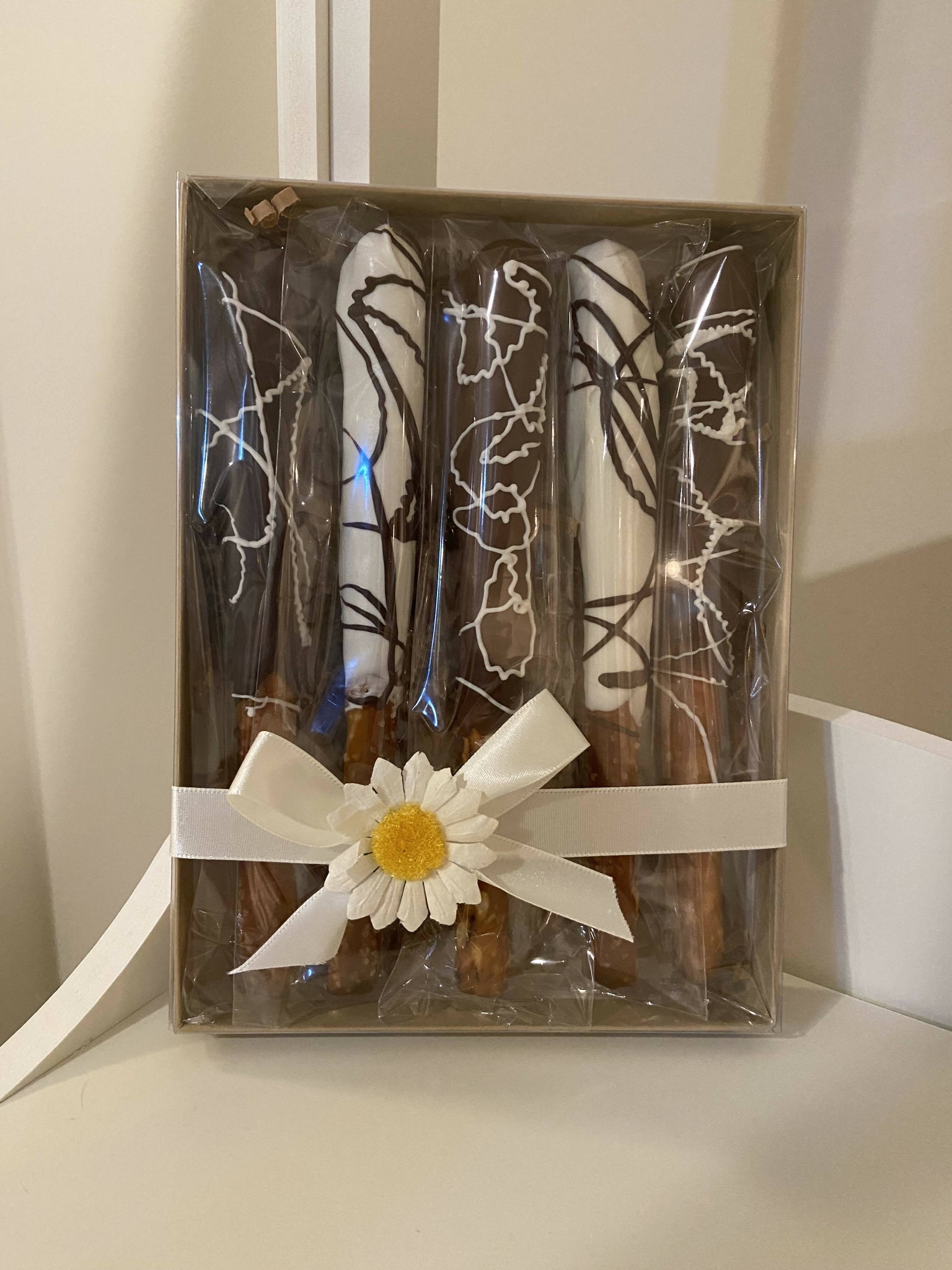 7" Caramel dark chocolate coated pretzel rod